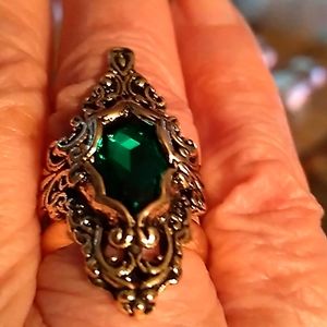 Gold tone ring Emerald gemstone